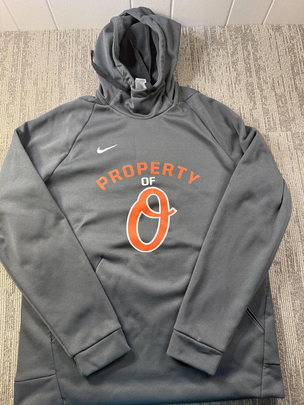 Nike Orioles Hoodie Mens Medium Gray Dri-FIT Pullover Sweatshirt Graphic